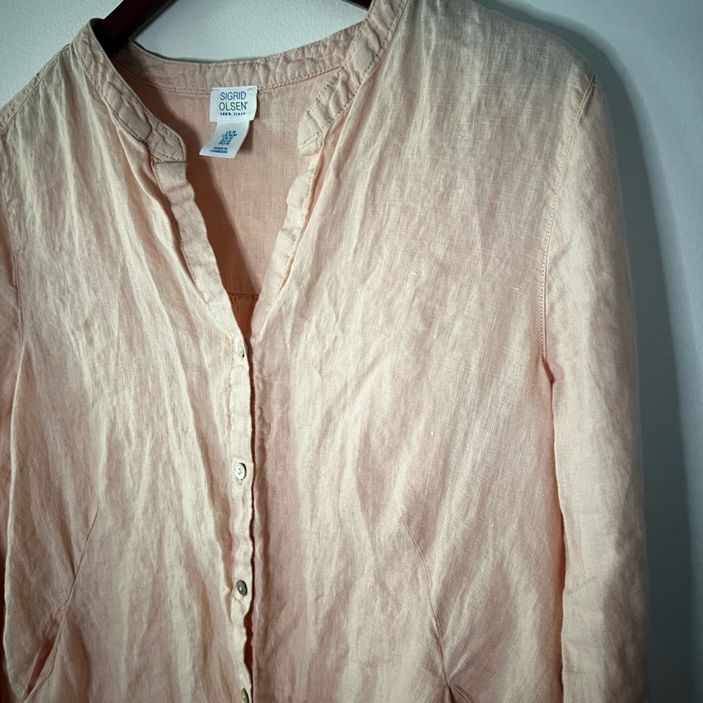 Sigrid Olsen Peach 100% Linen Button-Down Linen Shirt Coastal - Picture 2 of 7